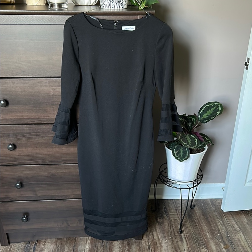 Calvin Klein Black Sheath Dress with Bell Sleeves